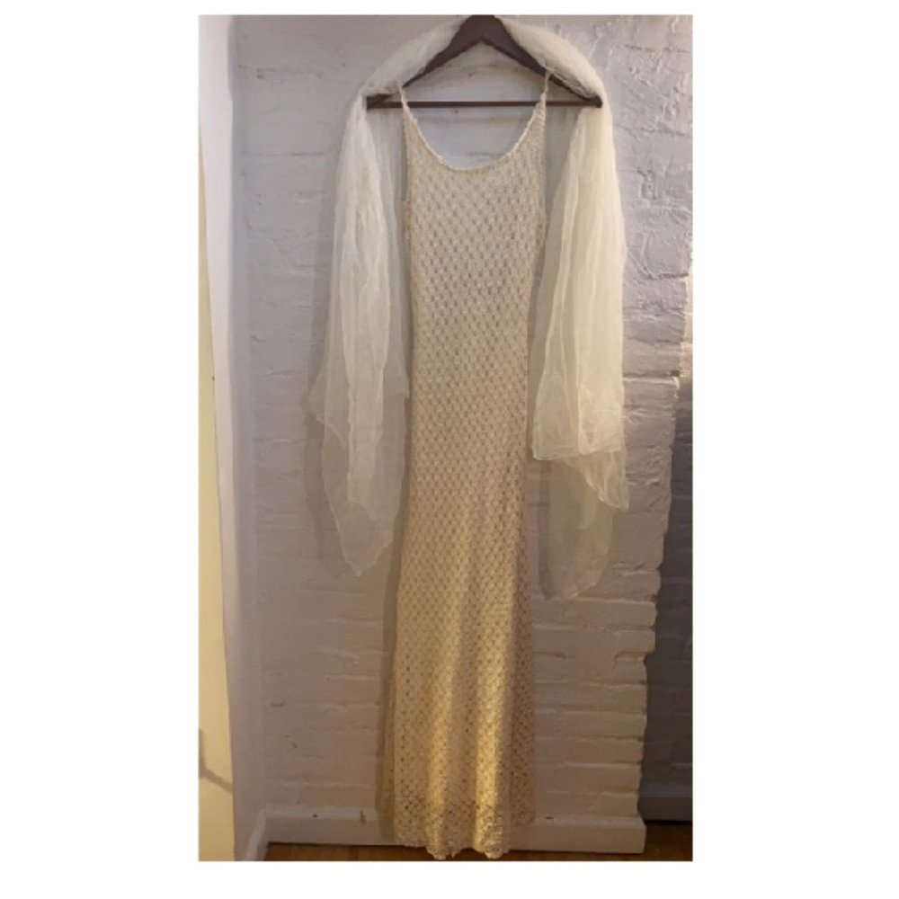 beaded crochet gown with shawl